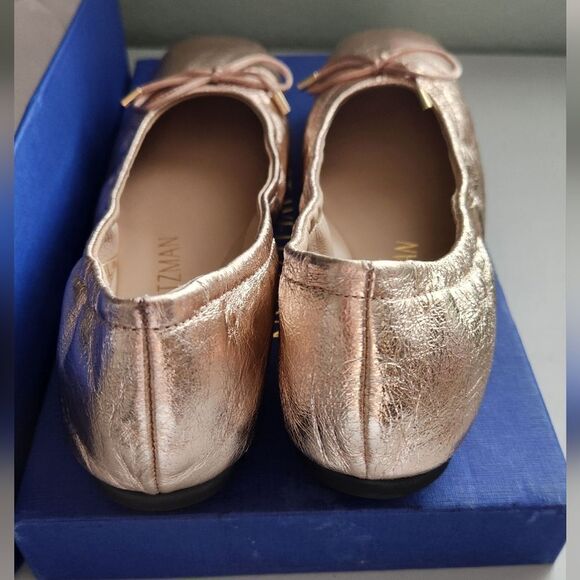 Stuart Weitzman Bardot Mettalic Bow Leather  Ballet Flats Size 6.5 - Picture 3 of 5